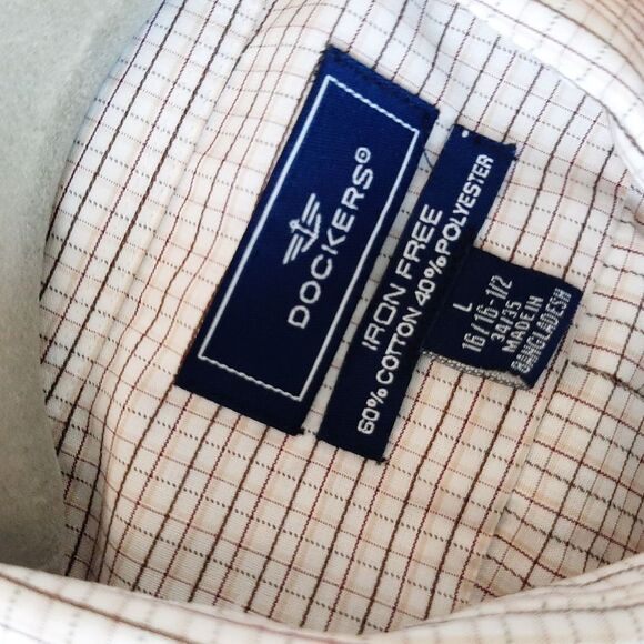 DOCKERS Iron Free Down Down Shirt Cotton Blend Large Cream Tan - Picture 11 of 11